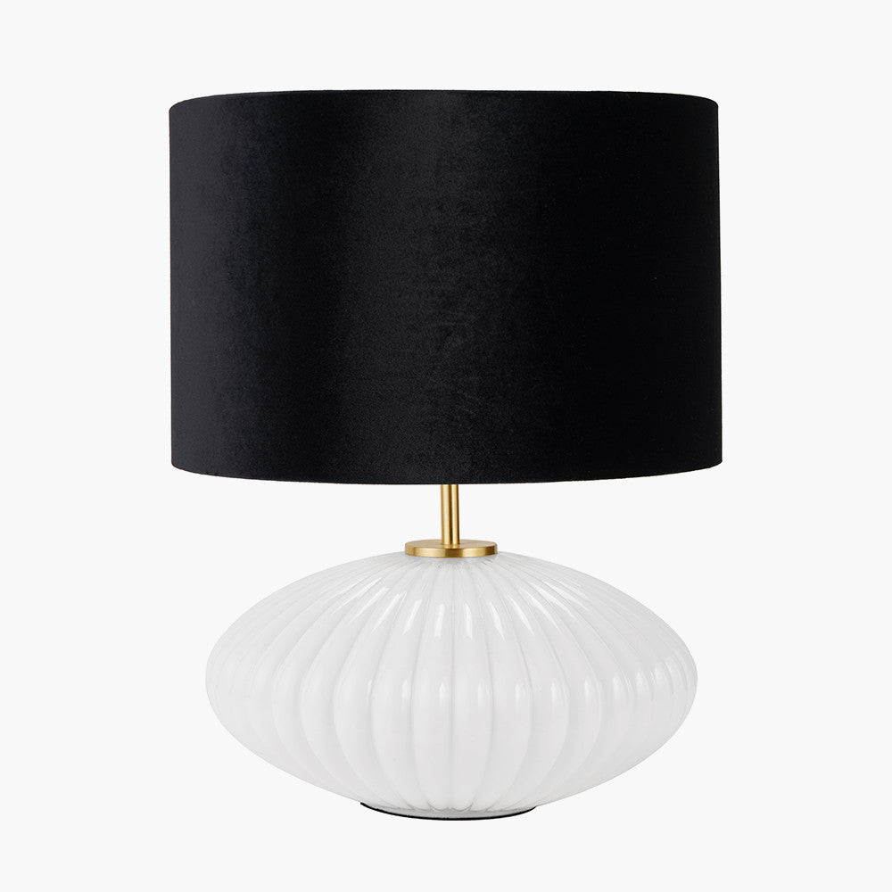 Emilia White Ribbed Glass and Gold Metal Oval Table Lamp Base
