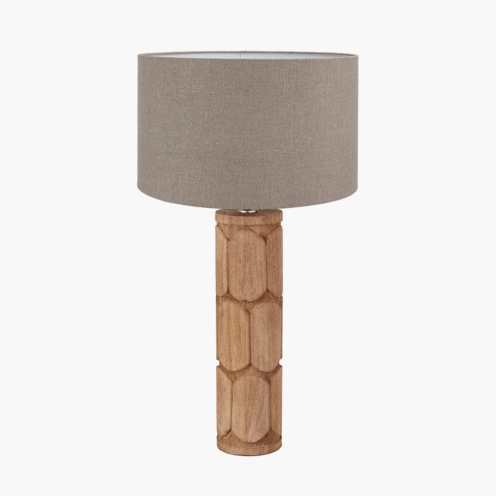 Aurelia Embossed Natural Wood Tall Table Lamp Base with Edward 35cm Natural Linen Cylinder Lampshade