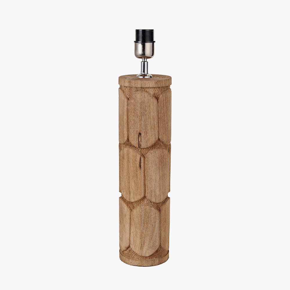 Aurelia Embossed Natural Wood Tall Table Lamp Base with Lino 35cm Black Self Lined Linen Cylinder Lampshade