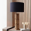 Aurelia Embossed Natural Wood Tall Table Lamp Base with Lino 35cm Black Self Lined Linen Cylinder Lampshade