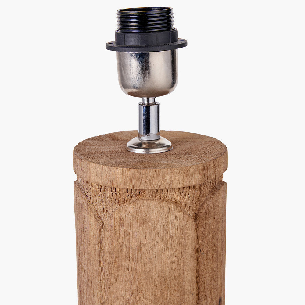 Aurelia Embossed Natural Wood Tall Table Lamp Base with Lino 35cm White Self Lined Linen Cylinder Lampshade