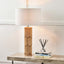 Aurelia Embossed Natural Wood Tall Table Lamp Base with Lino 35cm White Self Lined Linen Cylinder Lampshade