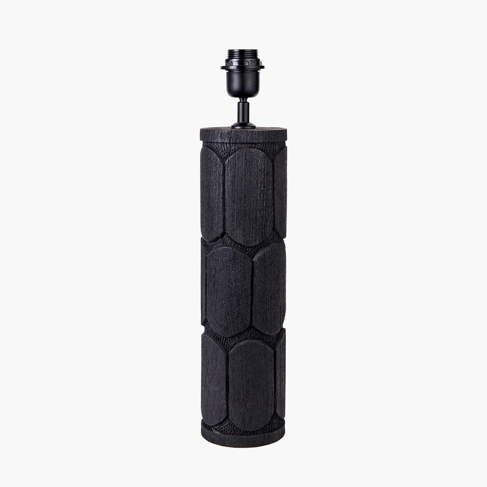 Aurelia Embossed Black Wood Tall Table Lamp Base with Lino 35cm White Self Lined Linen Cylinder Lampshade