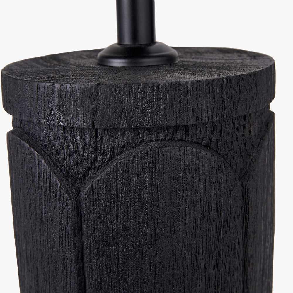 Aurelia Embossed Black Wood Tall Table Lamp Base with Lino 35cm White Self Lined Linen Cylinder Lampshade