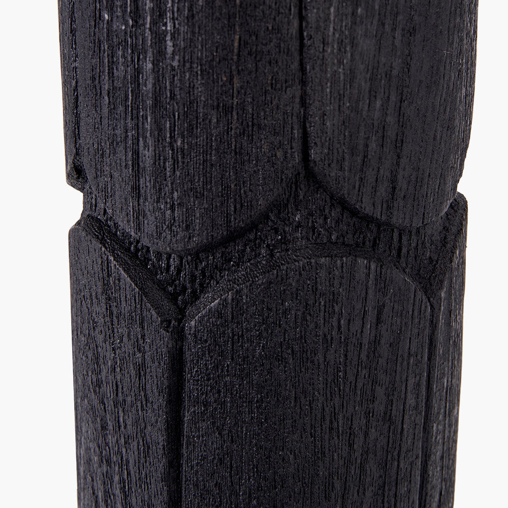 Aurelia Embossed Black Wood Tall Table Lamp Base with Lino 35cm White Self Lined Linen Cylinder Lampshade