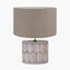 Cezara Embossed Grey Wood Wide Table Lamp Base with Edward 35cm Natural Linen Cylinder Lampshade