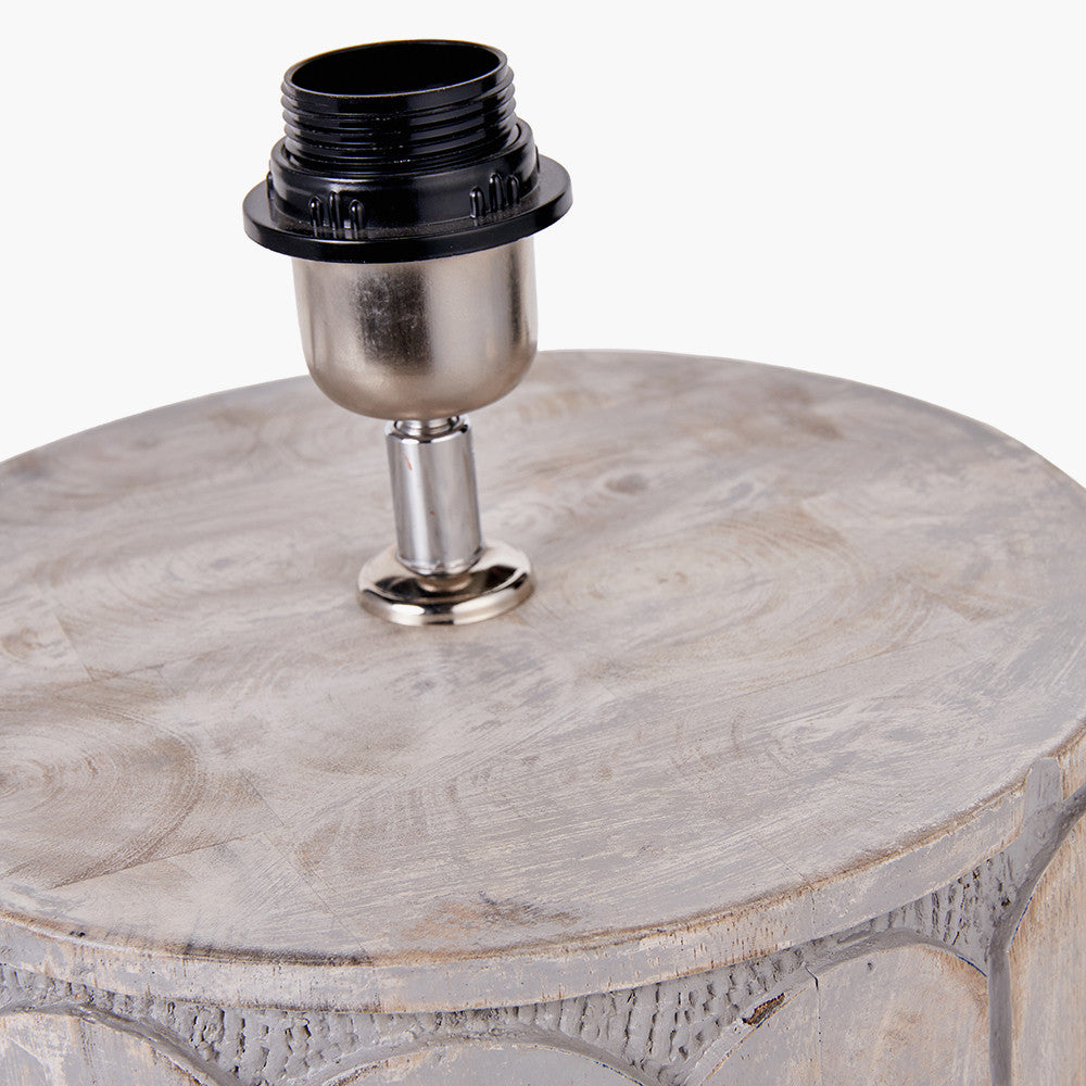 Cezara Embossed Grey Wood Wide Table Lamp Base with Edward 35cm Pistachio Green Linen Cylinder Lampshade