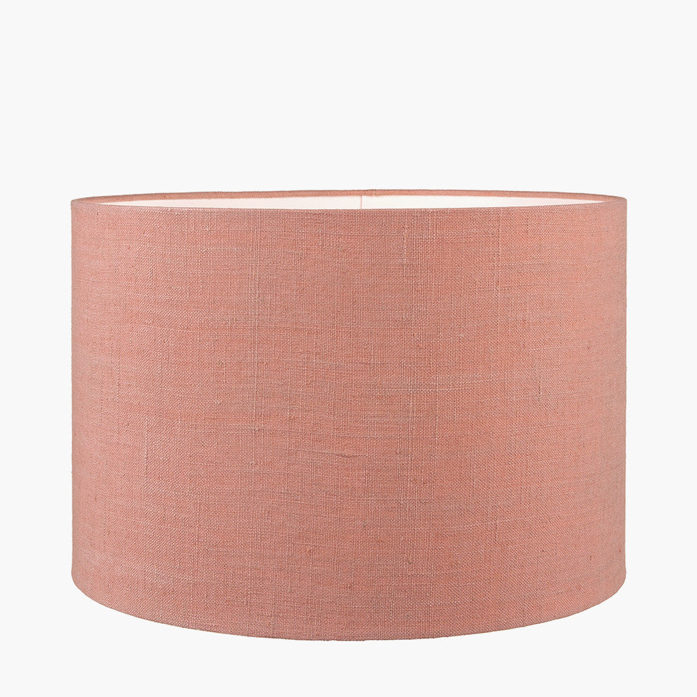 Cezara Embossed Grey Wood Wide Table Lamp Base with Edward 40cm Apricot Linen Cylinder Lampshade
