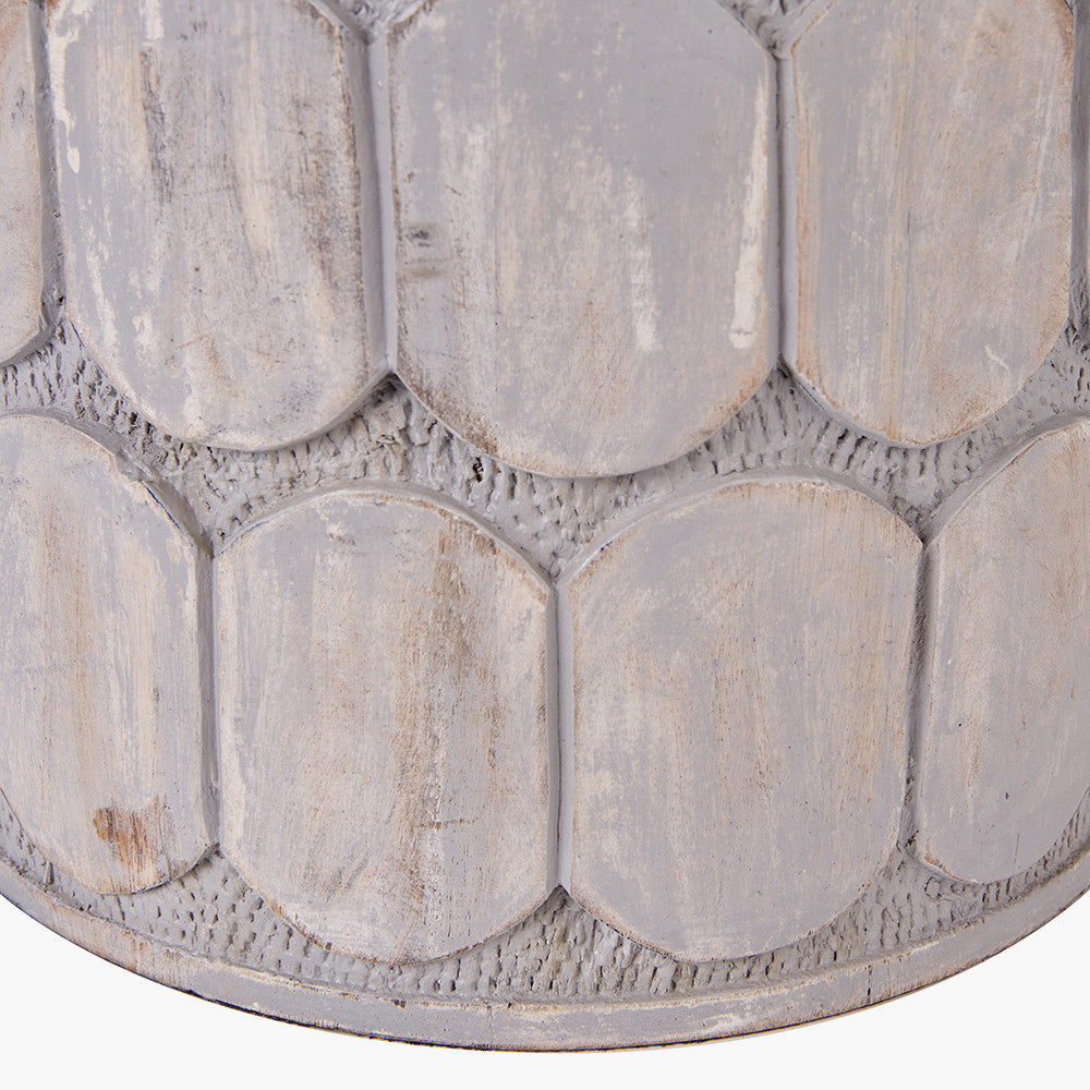 Cezara Embossed Grey Wood Wide Table Lamp Base with Lino 35cm White Self Lined Linen Cylinder Lampshade