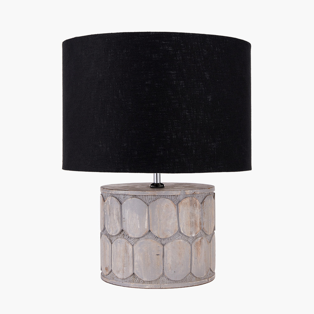 Cezara Embossed Grey Wood Wide Table Lamp