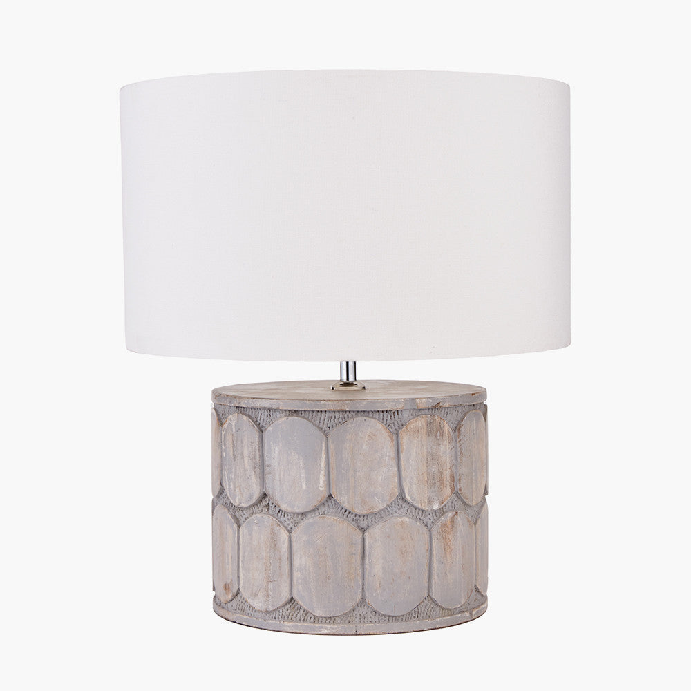 Cezara Embossed Grey Wood Wide Table Lamp