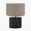 Cezara Embossed Black Wood Wide Table Lamp Base with Edward 35cm Natural Linen Cylinder Lampshade