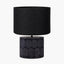 Cezara Embossed Black Wood Wide Table Lamp Base with Lino 35cm Black Self Lined Linen Cylinder Lampshade