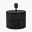 Cezara Embossed Black Wood Wide Table Lamp Base with Lino 35cm Black Self Lined Linen Cylinder Lampshade