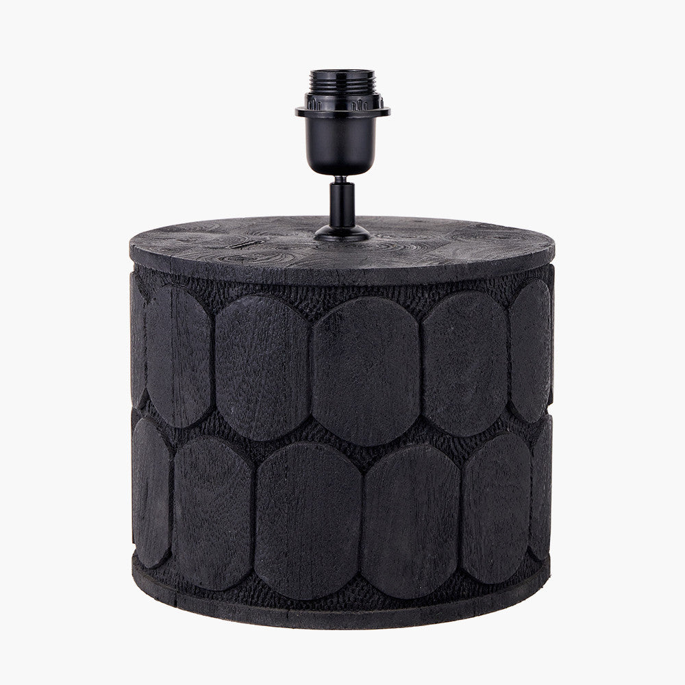 Cezara Embossed Black Wood Wide Table Lamp