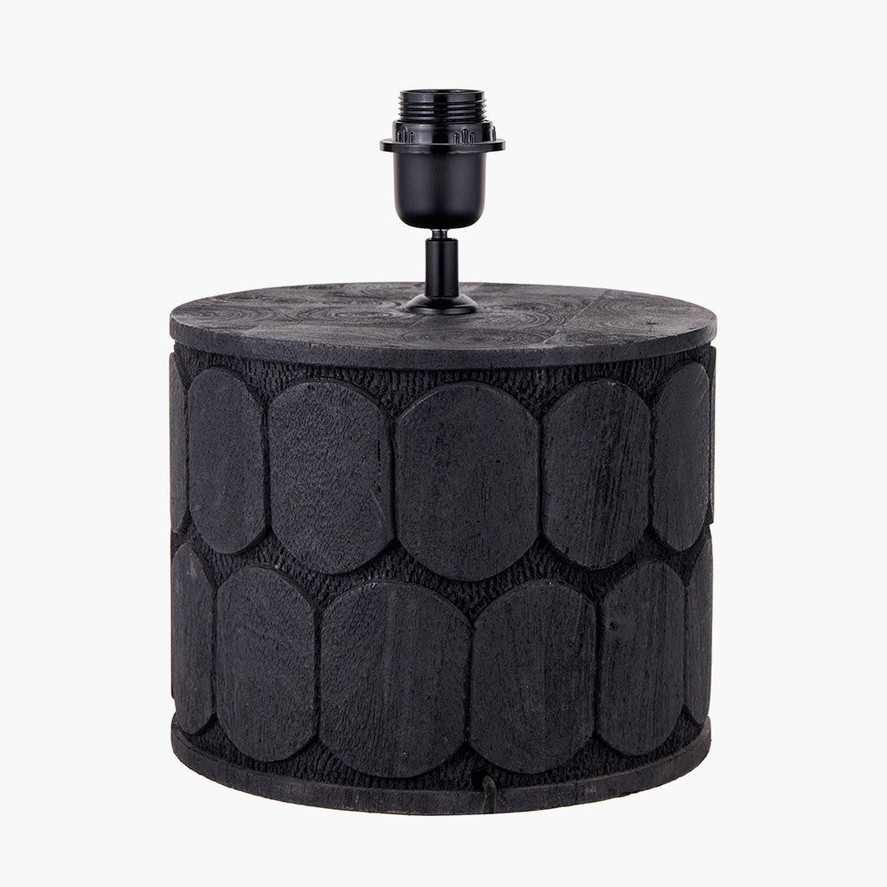 Cezara Embossed Black Wood Wide Table Lamp