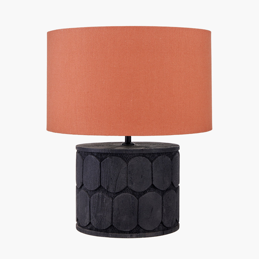 Cezara Embossed Black Wood Wide Table Lamp