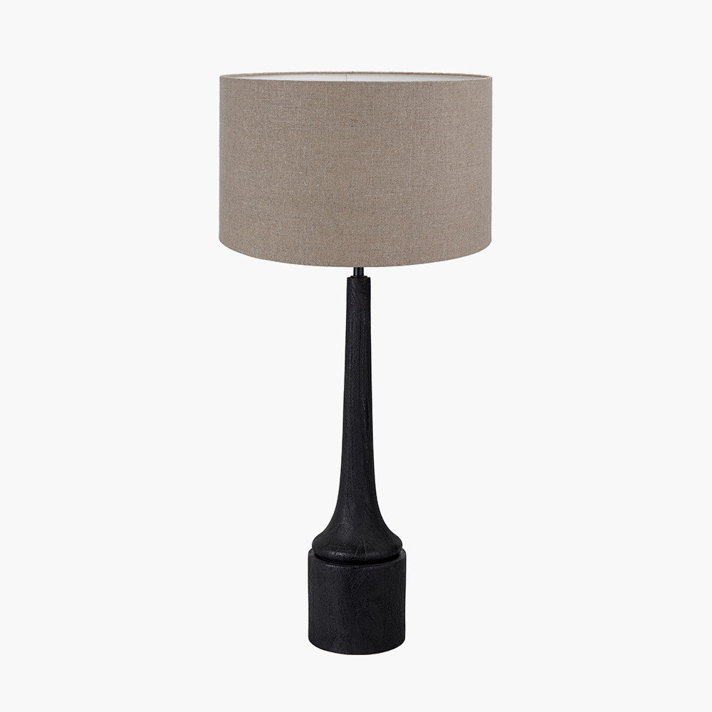 Marin Black Wood Tall Neck Table Lamp Base with Edward 40cm Natural Linen Cylinder Lampshade