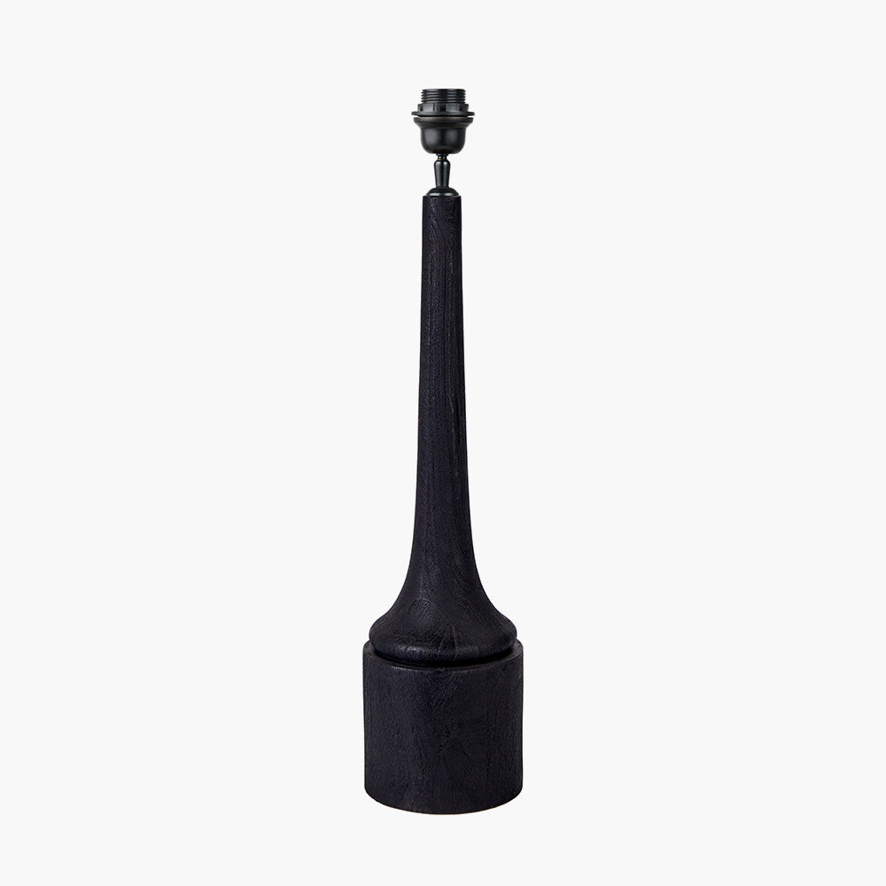 Marin Black Wood Tall Neck Table Lamp Base with Edward 40cm Natural Linen Cylinder Lampshade
