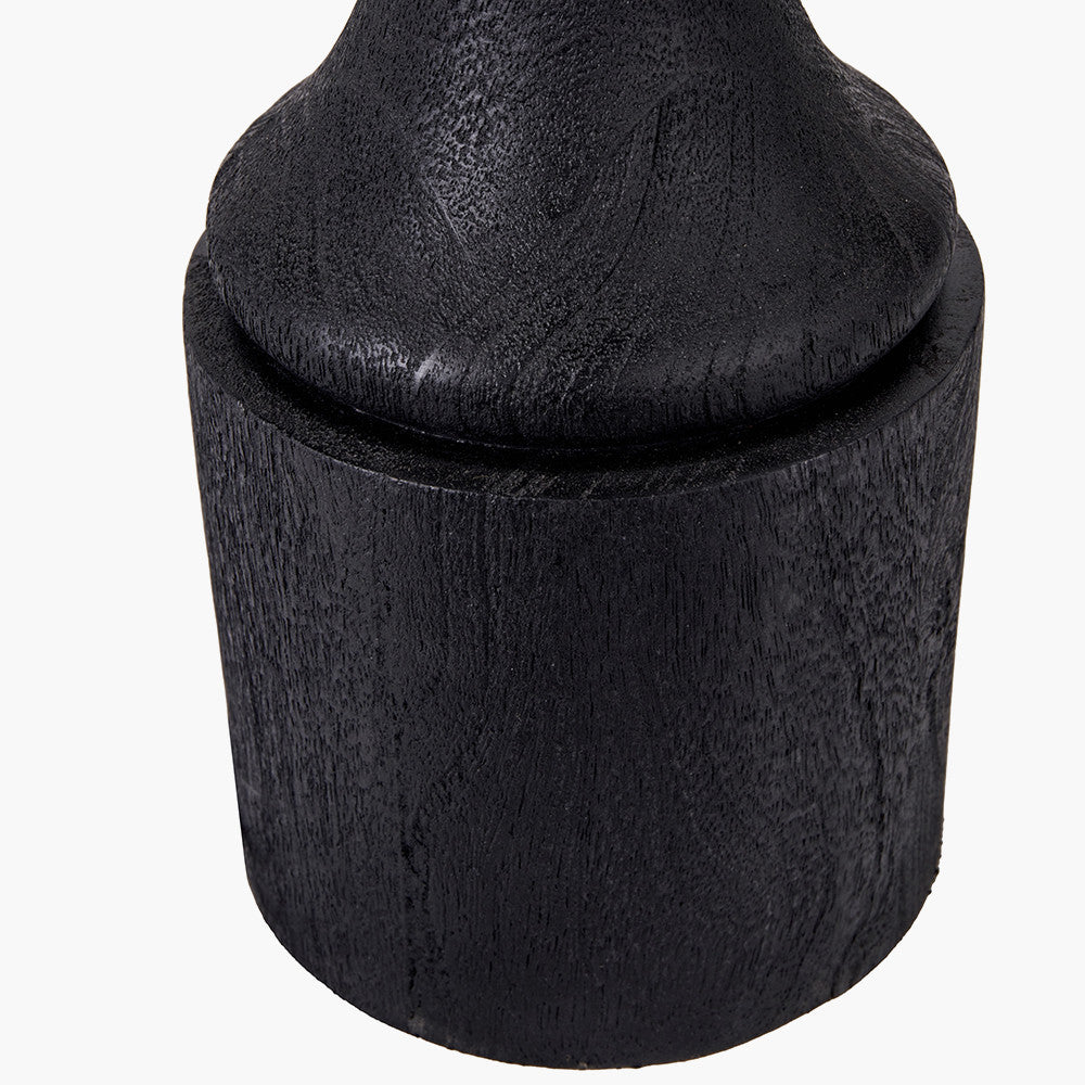 Marin Black Wood Tall Neck Table Lamp Base with Edward 40cm Natural Linen Cylinder Lampshade