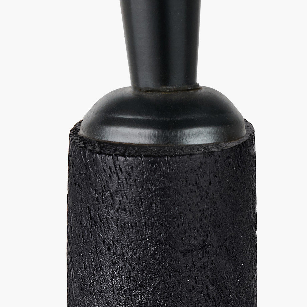 Marin Black Wood Tall Neck Table Lamp Base with Edward 40cm Natural Linen Cylinder Lampshade