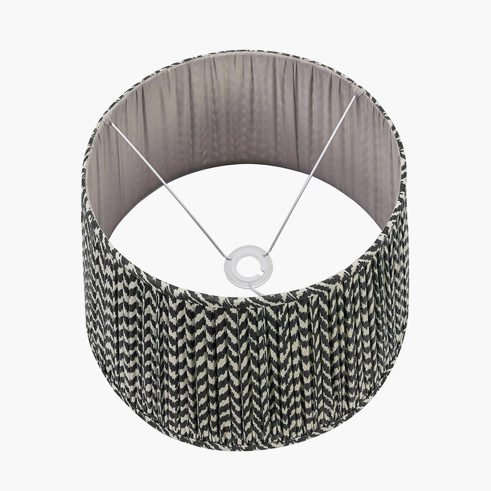 Marin Black Wood Tall Neck Table Lamp Base with Vienna 40cm Black Chevron Mushroom Pleat Lampshade