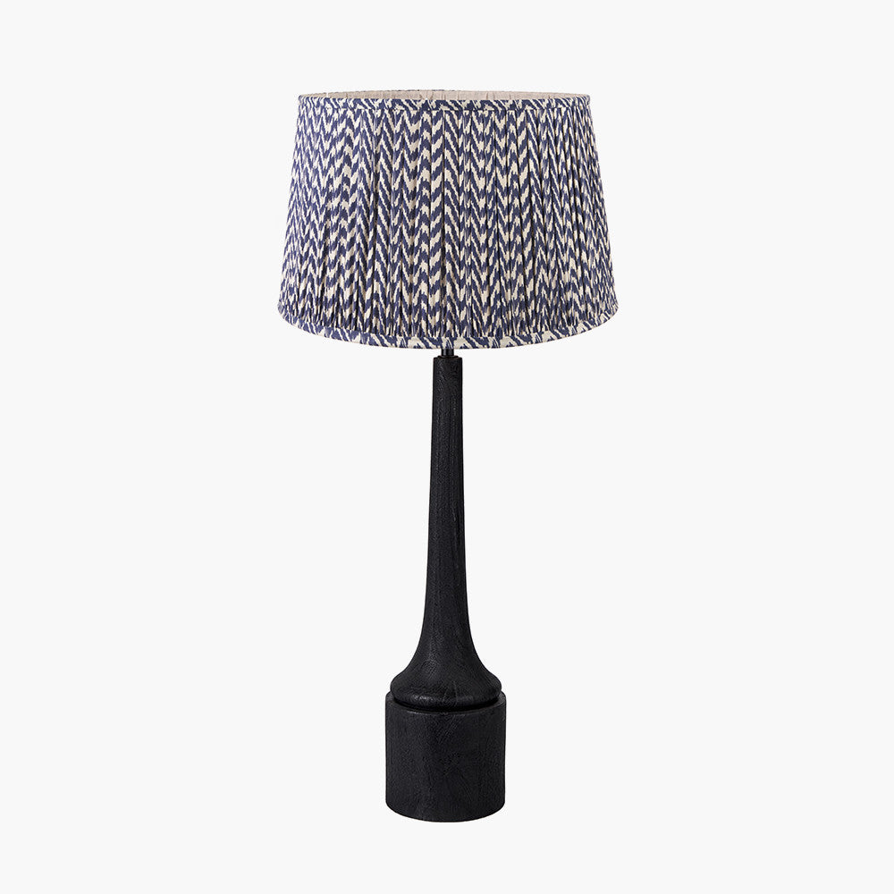 Marin Black Wood Tall Neck Table Lamp Base with Vienna 40cm Blue Chevron Mushroom Pleat Lampshade