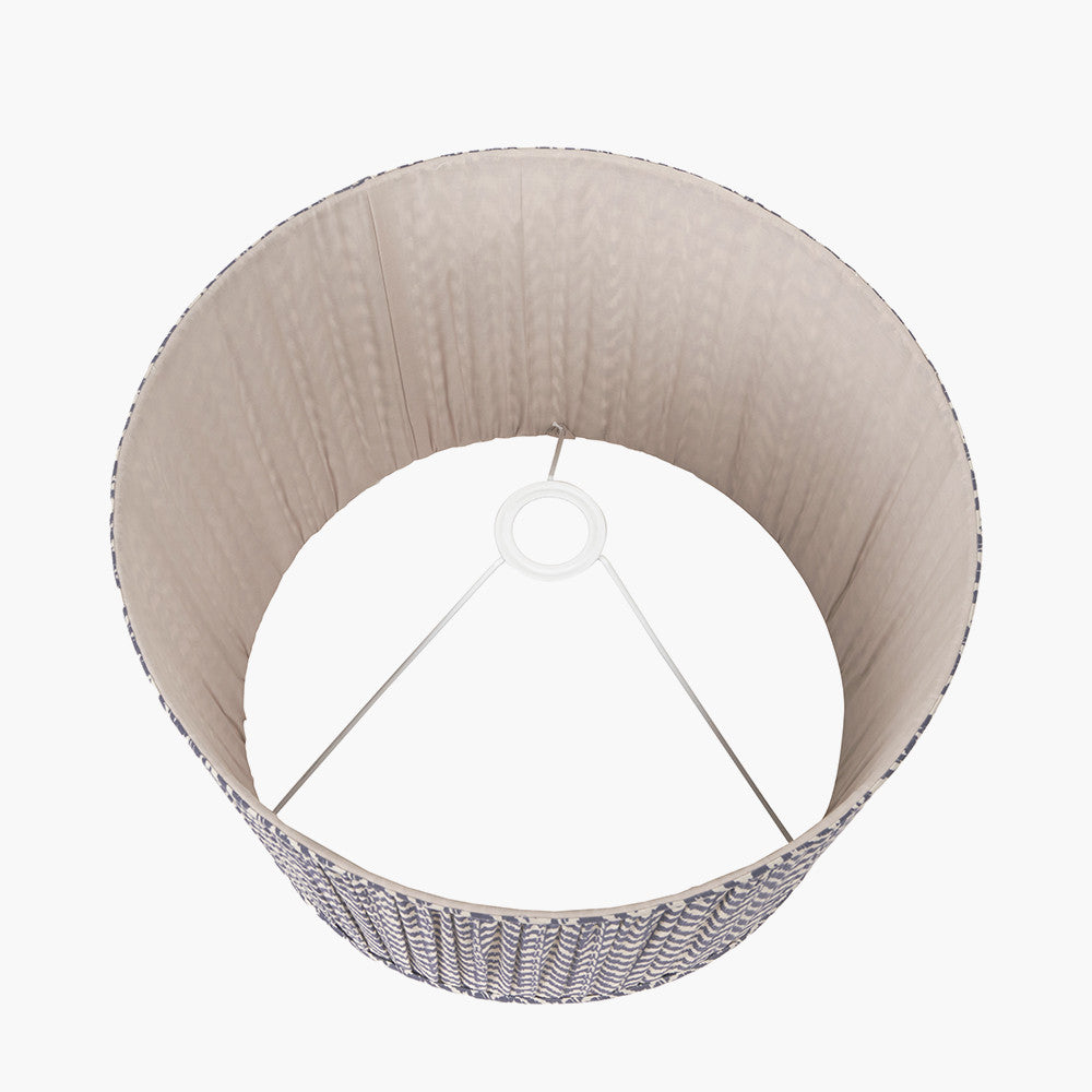Marin Black Wood Tall Neck Table Lamp Base with Vienna 40cm Blue Chevron Mushroom Pleat Lampshade