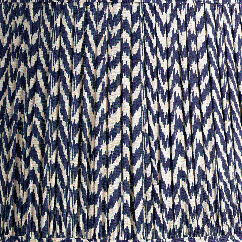 Marin Black Wood Tall Neck Table Lamp Base with Vienna 40cm Blue Chevron Mushroom Pleat Lampshade
