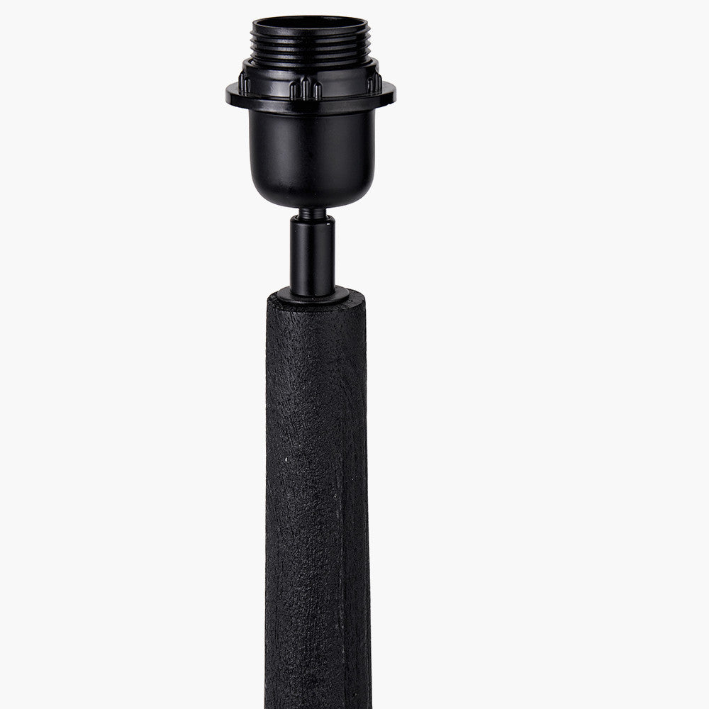 Marin Black Wood Tall Neck Table Lamp Base with Lino 40cm White Self Lined Linen Cylinder Lampshade