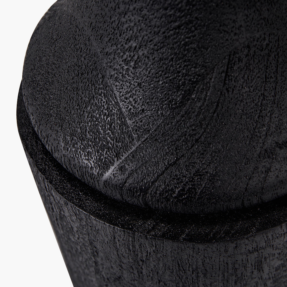Marin Black Wood Tall Neck Table Lamp Base with Lino 40cm White Self Lined Linen Cylinder Lampshade