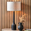Marin Black Wood Tall Neck Table Lamp Base with Lino 40cm White Self Lined Linen Cylinder Lampshade