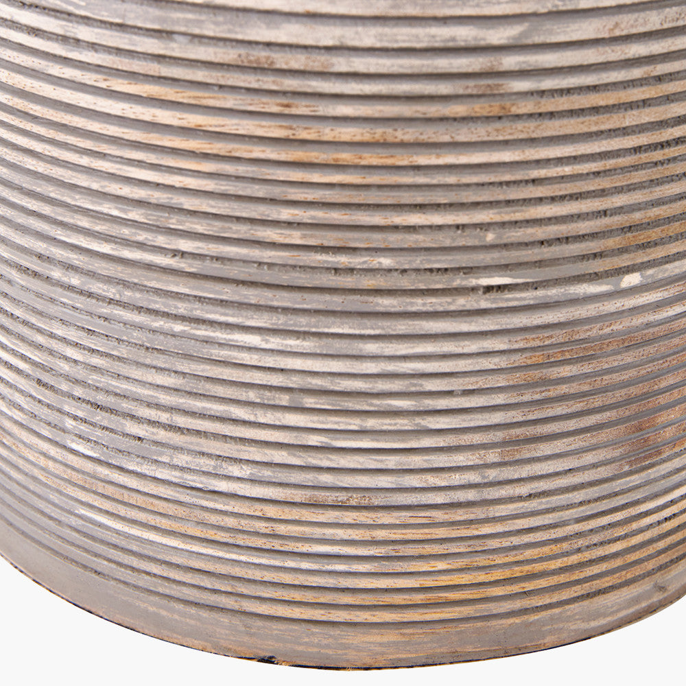 Nelu Grey Engraved Wood Dome Table Lamp Base with Rouen 35cm Taupe Boucle Cylinder Lampshade