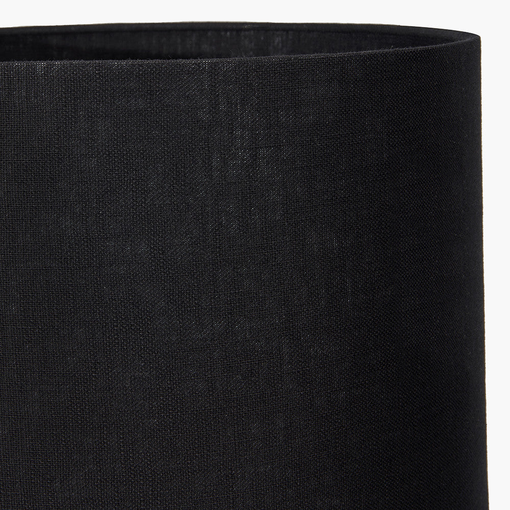 Nelu Grey Engraved Wood Dome Table Lamp Base with Lino 35cm Black Self Lined Linen Cylinder Lampshade