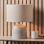 Nelu Grey Engraved Wood Dome Table Lamp Base with Lino 35cm Grey Self Lined Linen Cylinder Lampshade