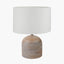 Nelu Grey Engraved Wood Dome Table Lamp Base with Lino 35cm White Self Lined Linen Cylinder Lampshade