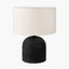 Nelu Black Engraved Wood Dome Table Lamp Base with Henry 35cm White Handloom Cylinder Lampshade