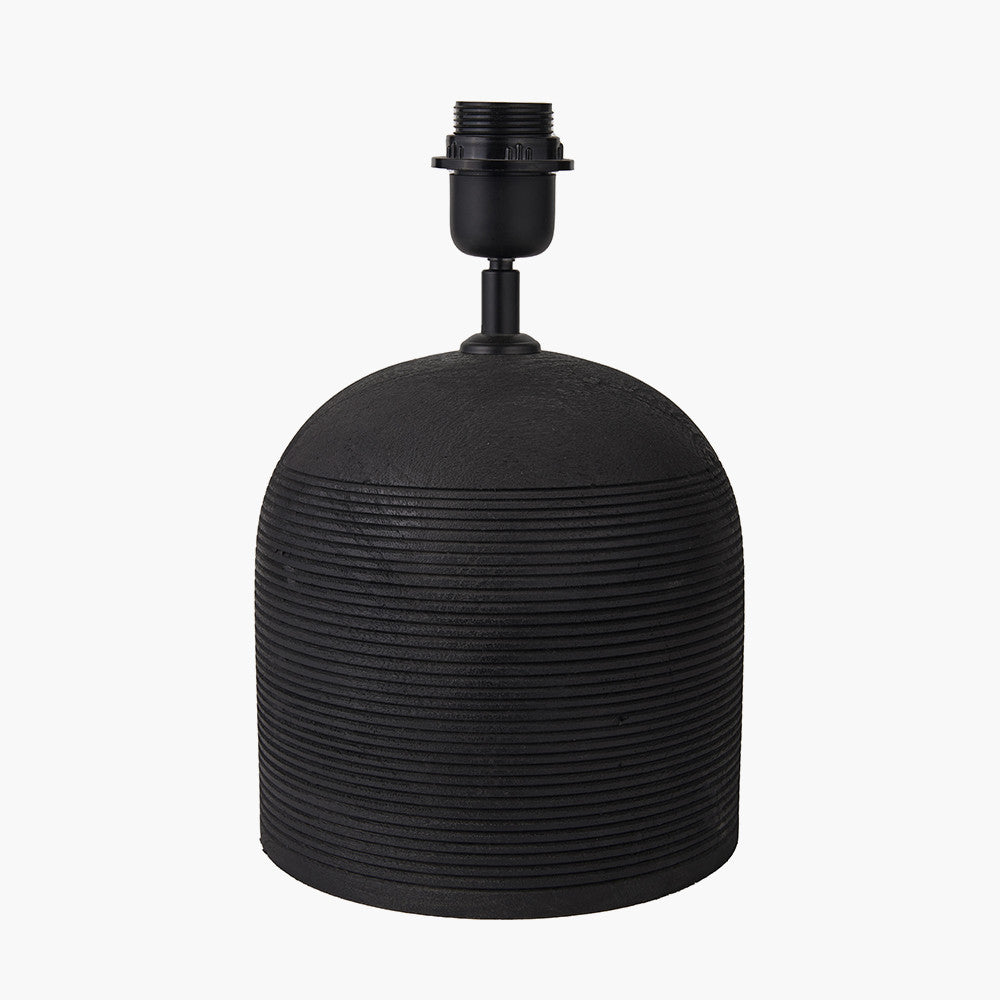 Nelu Black Engraved Wood Dome Table Lamp Base with Rouen 35cm Taupe Boucle Cylinder Lampshade