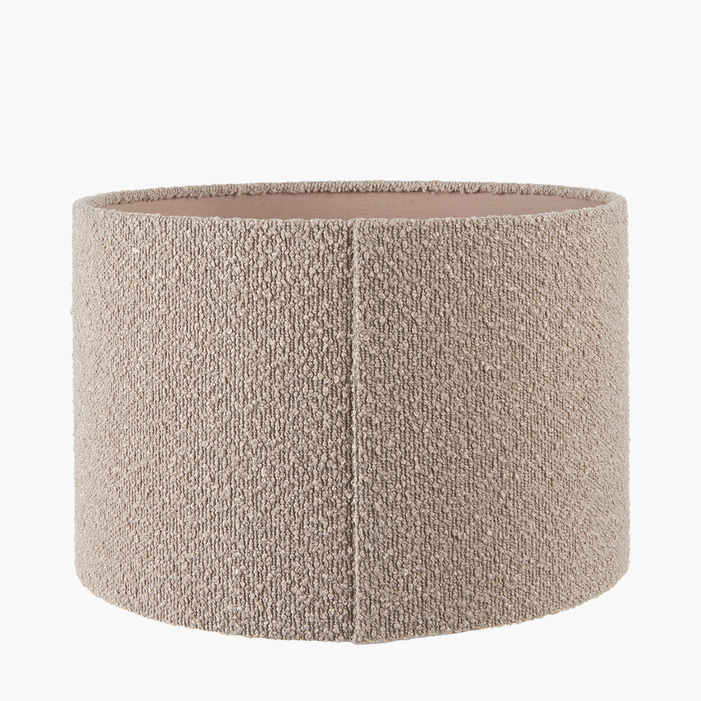 Nelu Black Engraved Wood Dome Table Lamp Base with Rouen 35cm Taupe Boucle Cylinder Lampshade