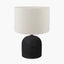 Nelu Black Engraved Wood Dome Table Lamp Base with Rouen 35cm White Boucle Cylinder Lampshade
