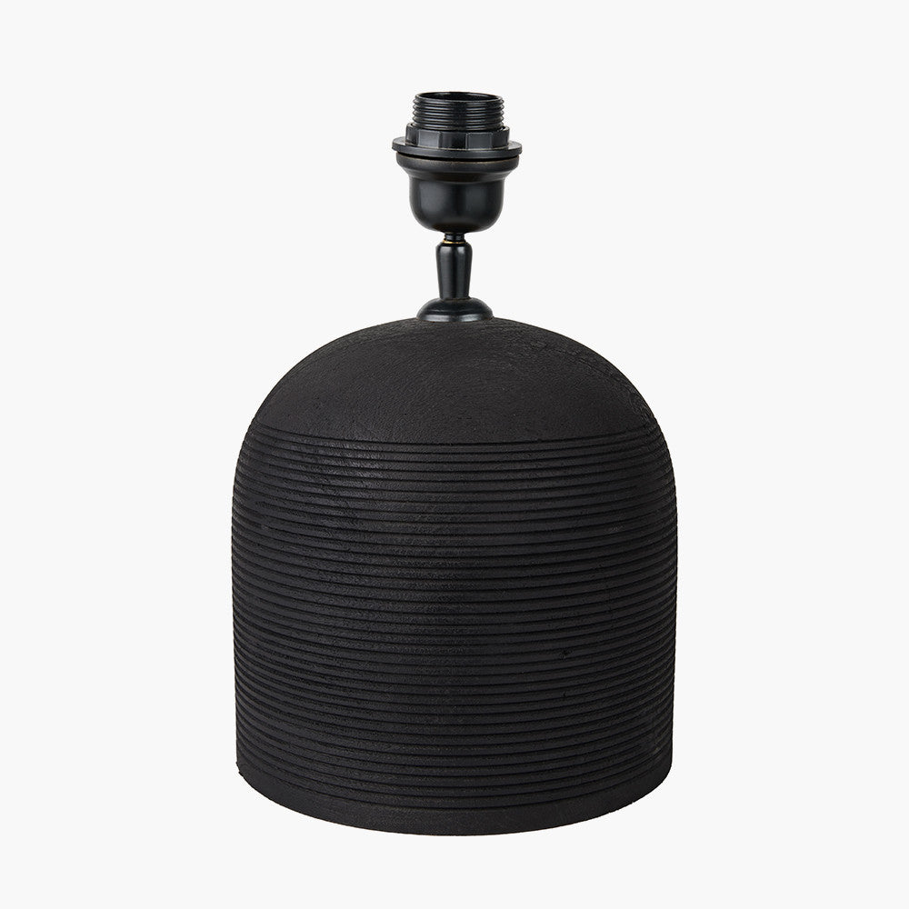 Nelu Black Engraved Wood Dome Table Lamp Base with Rouen 35cm White Boucle Cylinder Lampshade