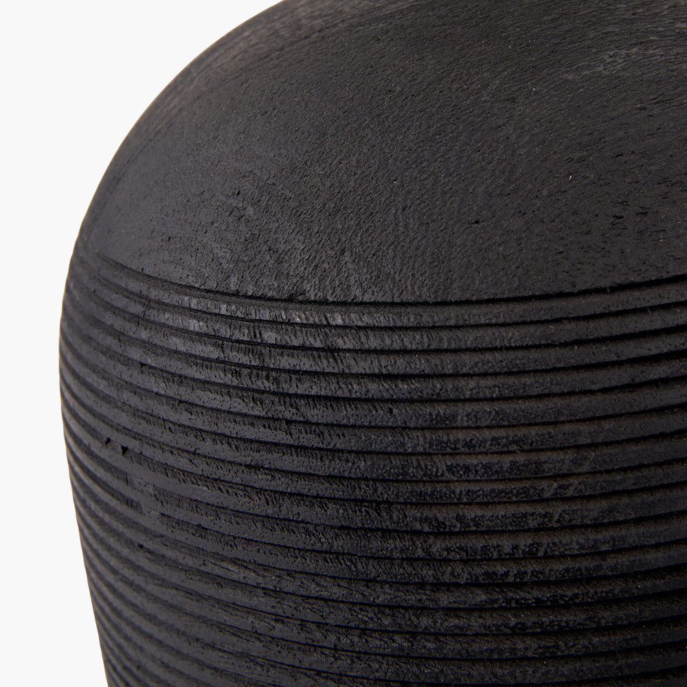 Nelu Black Engraved Wood Dome Table Lamp Base with Rouen 35cm White Boucle Cylinder Lampshade