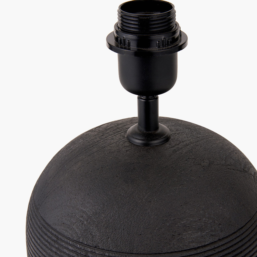 Nelu Black Engraved Wood Dome Table Lamp Base with Rouen 35cm White Boucle Cylinder Lampshade