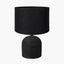 Nelu Black Engraved Wood Dome Table Lamp Base with Lino 35cm Black Self Lined Linen Cylinder Lampshade