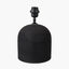 Nelu Black Engraved Wood Dome Table Lamp Base with Lino 35cm Black Self Lined Linen Cylinder Lampshade