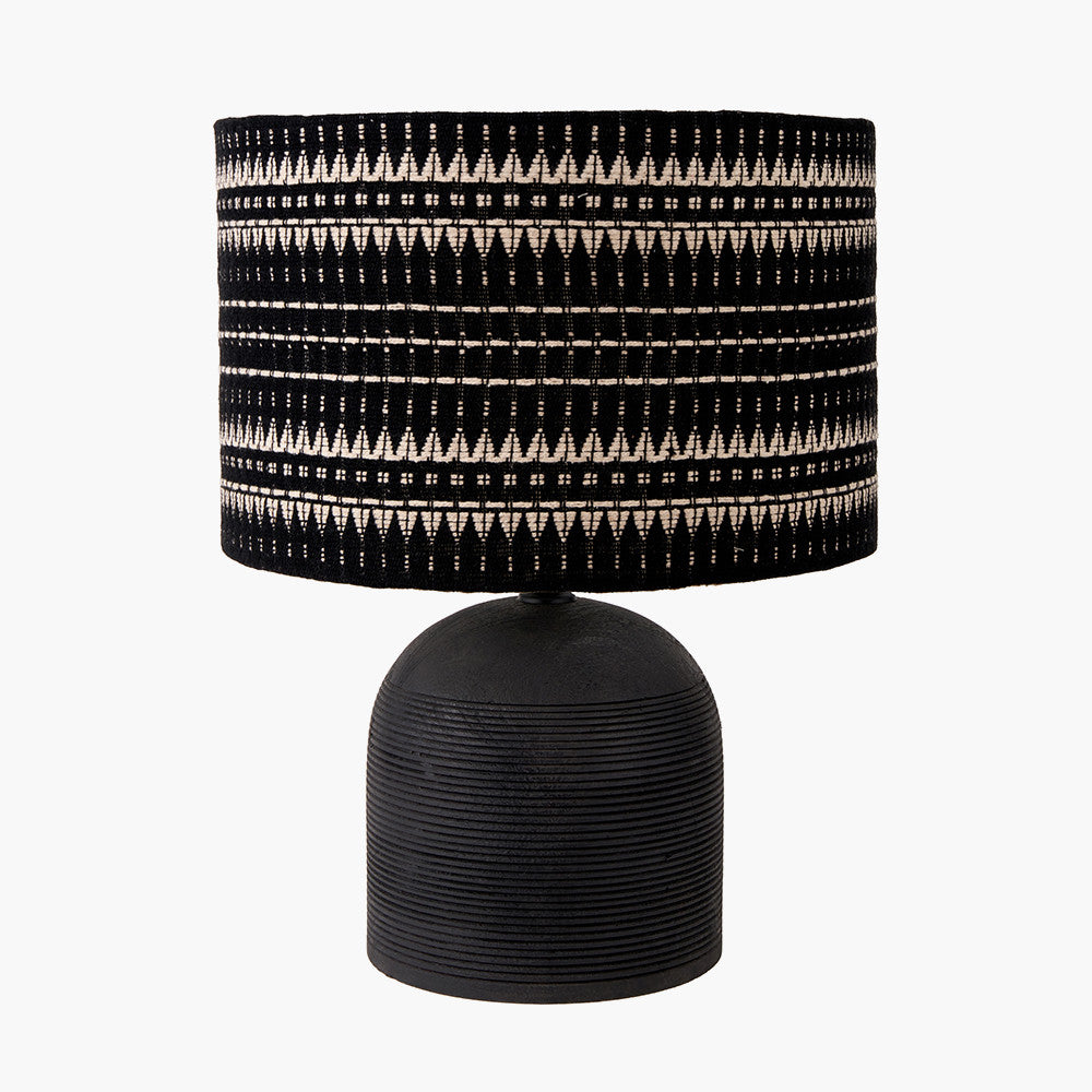 Nelu Black Engraved Wood Dome Table Lamp Base