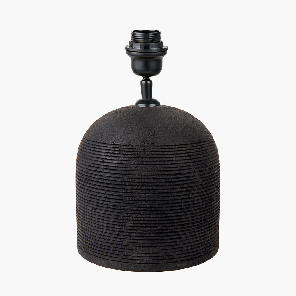 Nelu Black Engraved Wood Dome Table Lamp Base