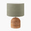 Nelu Natural Engraved Wood Dome Table Lamp Base with Edward 35cm Pistachio Green Linen Cylinder Lampshade