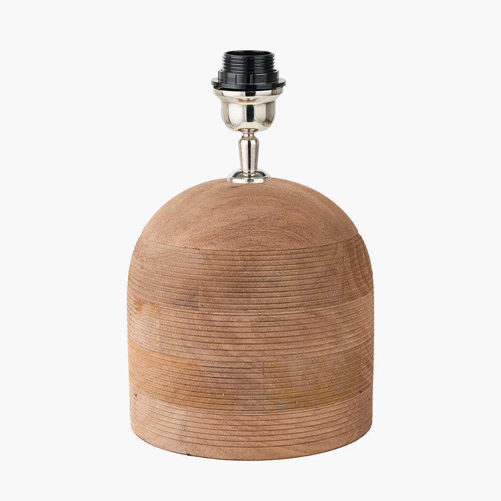 Nelu Natural Engraved Wood Dome Table Lamp Base with Rouen 35cm White Boucle Cylinder Lampshade