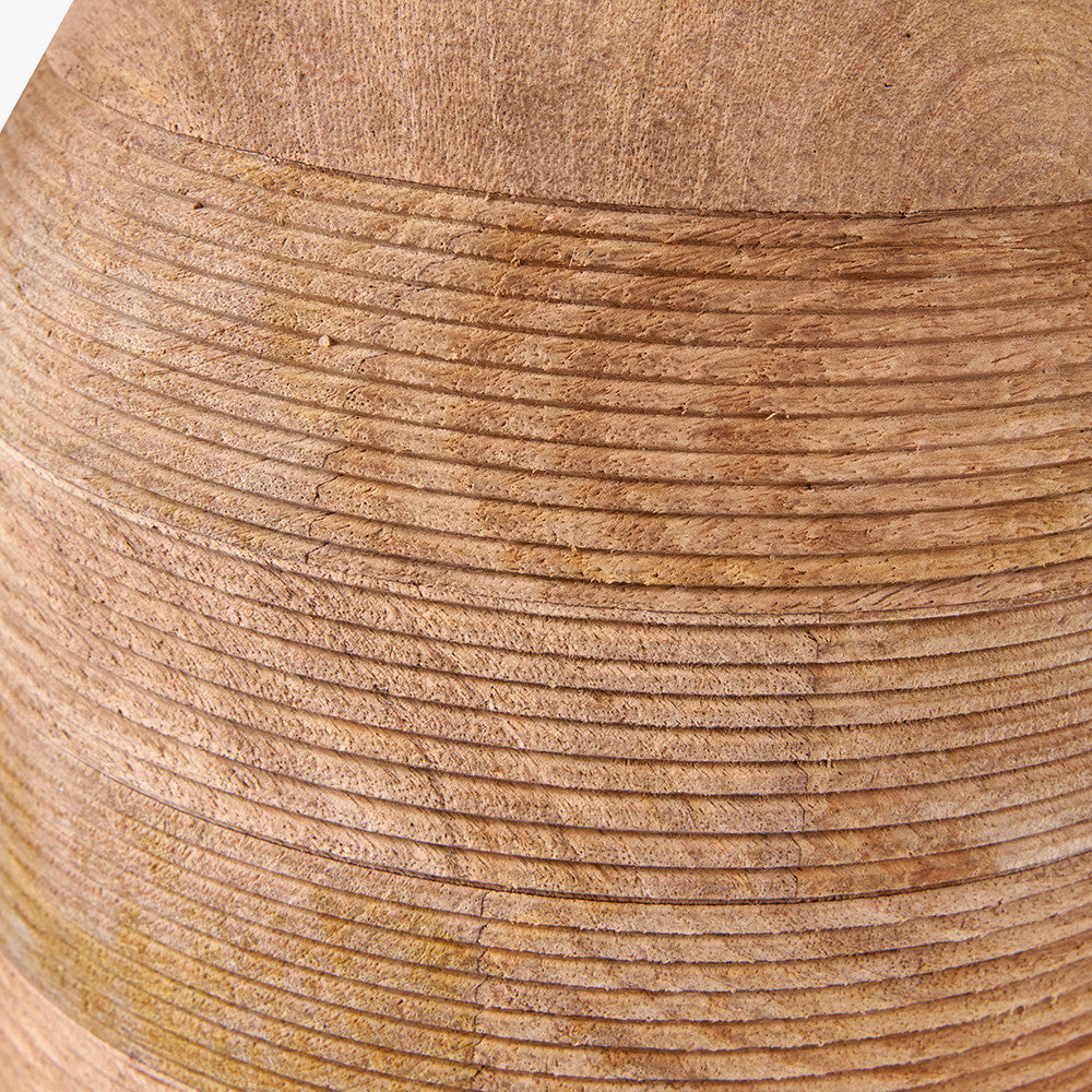 Nelu Natural Engraved Wood Dome Table Lamp Base with Rouen 35cm White Boucle Cylinder Lampshade